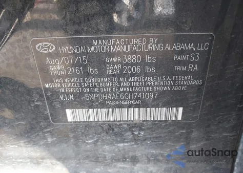 2016 Hyundai Elantra Se z USA, uszkodzony, nr VIN 5NPDH4AE6GH741097